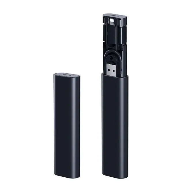 USB კაბელების სამოგზაურო ნაკრები | Type-C, Lightning, Micro USB  - black