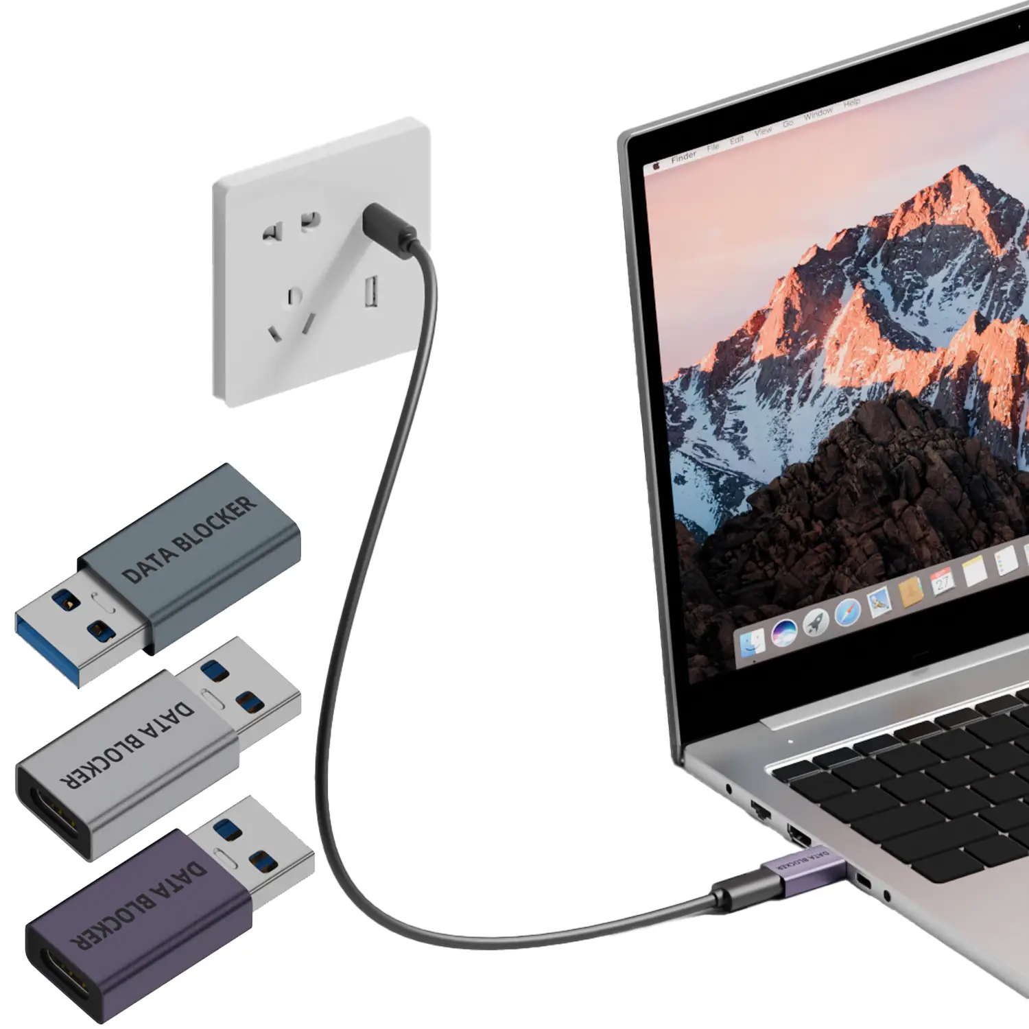 USB Data Blocker — უსაფრთხო დატენვის ადაპტერი (მონაცემთა ბლოკერით) - silver