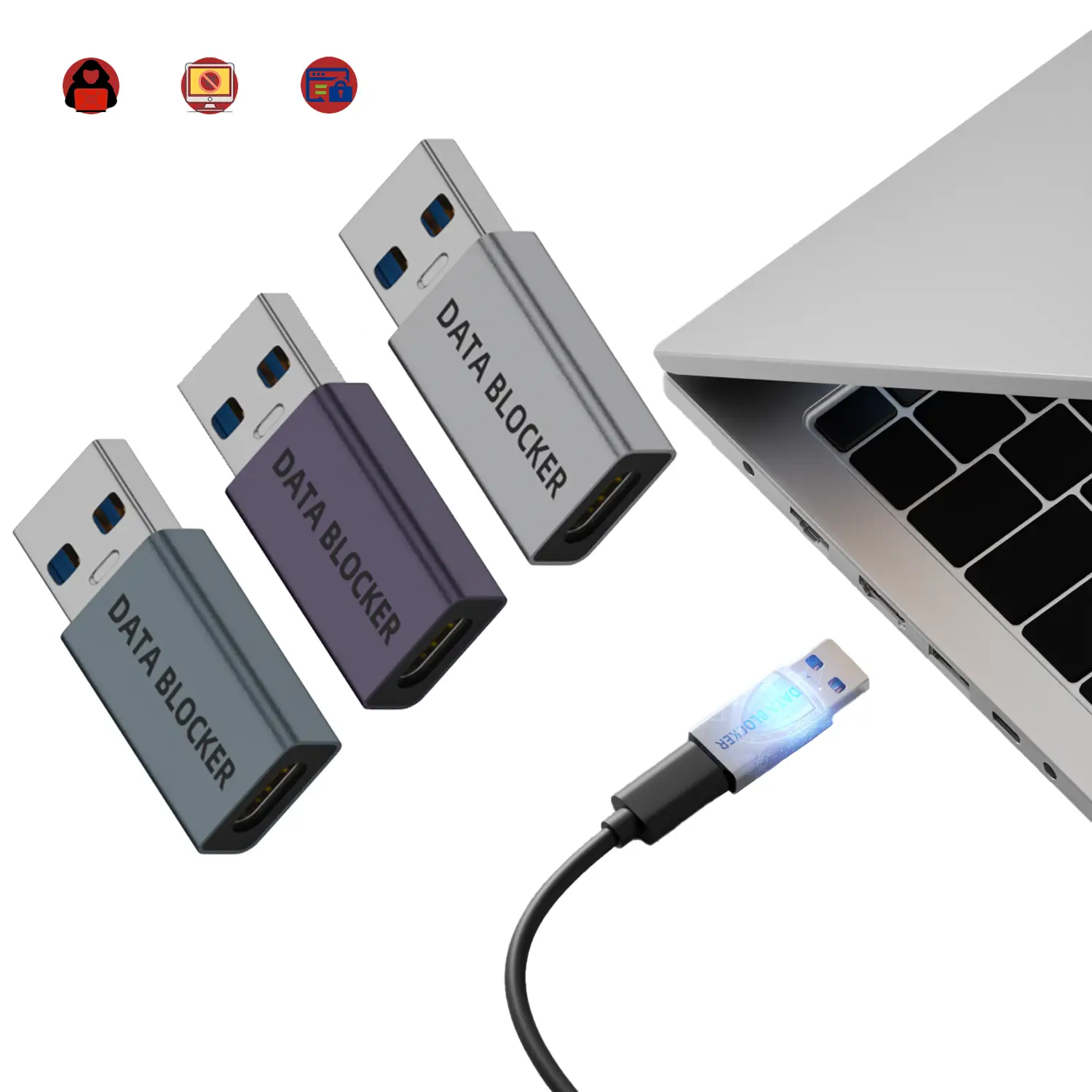 USB Data Blocker — უსაფრთხო დატენვის ადაპტერი (მონაცემთა ბლოკერით) - silver