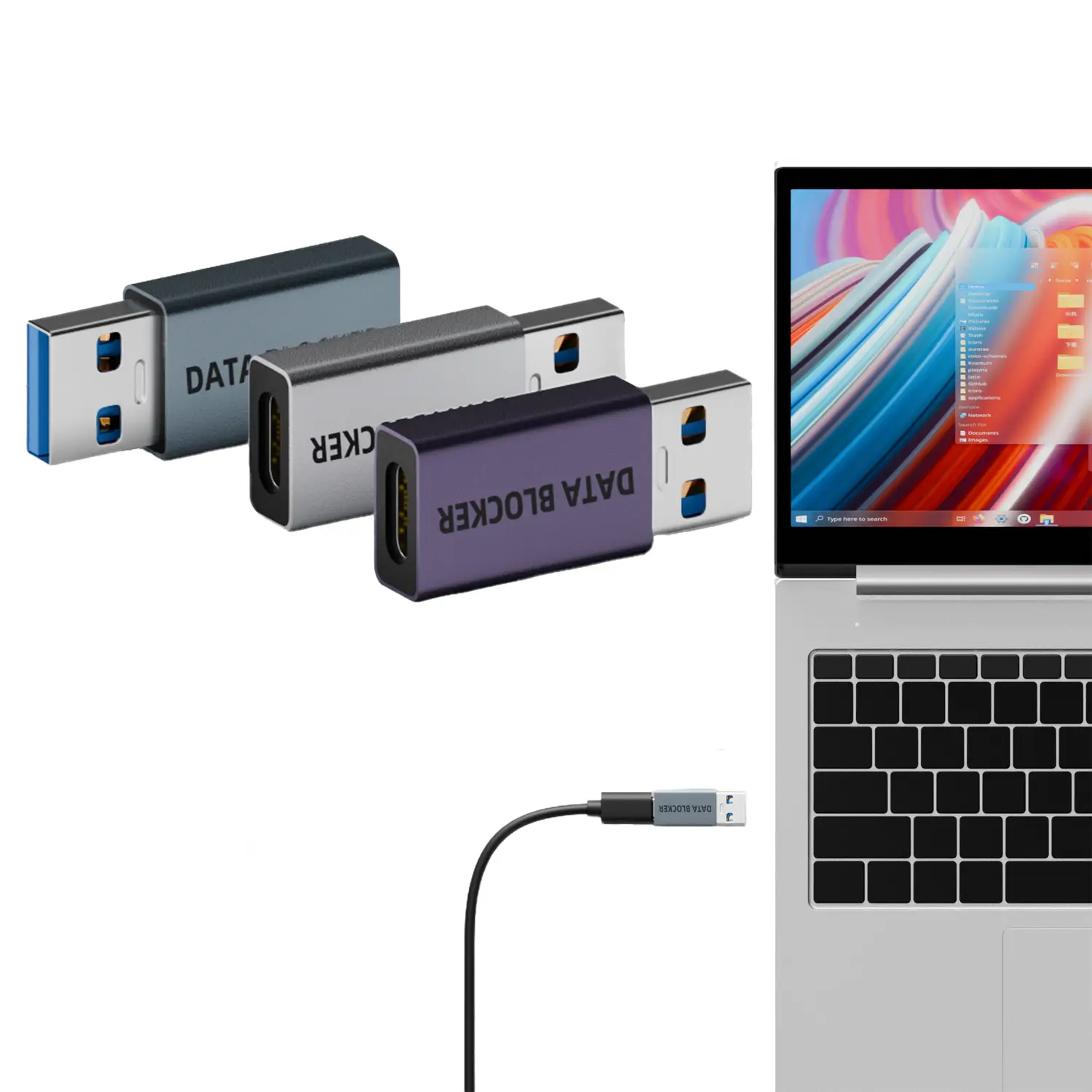 USB Data Blocker — უსაფრთხო დატენვის ადაპტერი (მონაცემთა ბლოკერით) - silver