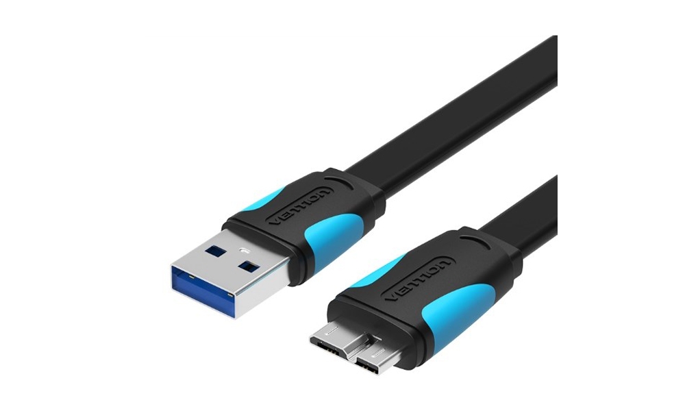 კაბელი Vention VAS-A12-B100 Flat Micro-B Male to USB 3.0 Male Data Cable 1M Black