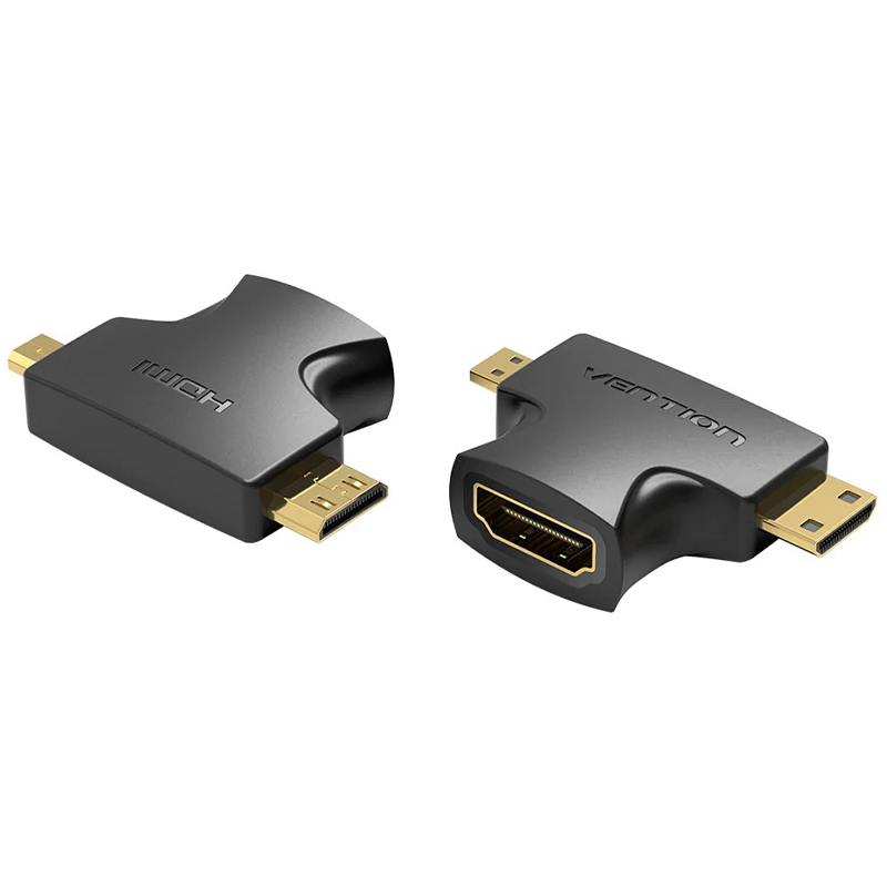 ადაპტერი VENTION AGFB0 2 IN 1 MINI HDMI AND MICRO HDMI MALE TO HDMI FEMALE ADAPTER BLACK