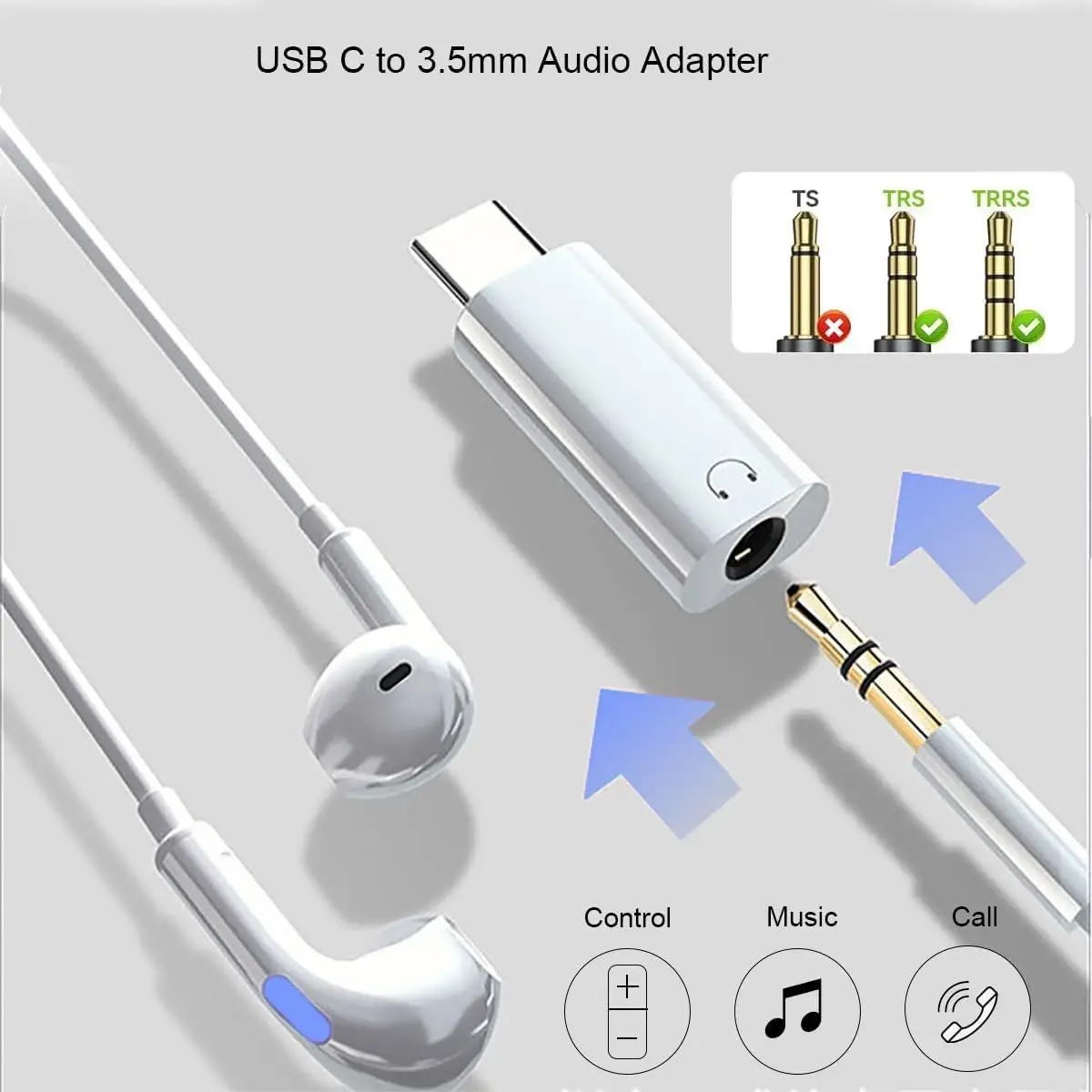 USB-C 3.5 მმ აუდიო გადამყვანი ყურსასმენებისთვის - white