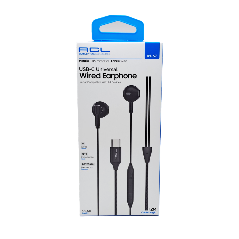 ყურსასმენი ACL K1-67 USB-C WIRED EARPHONE - black
