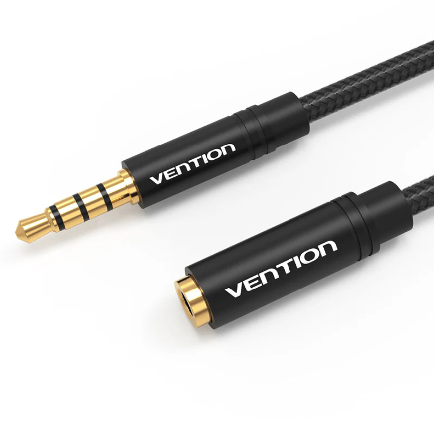კაბელი VENTION BHBBH Cotton Braided 3.5mm Audio Extension Cable 2M Black Metal Type
